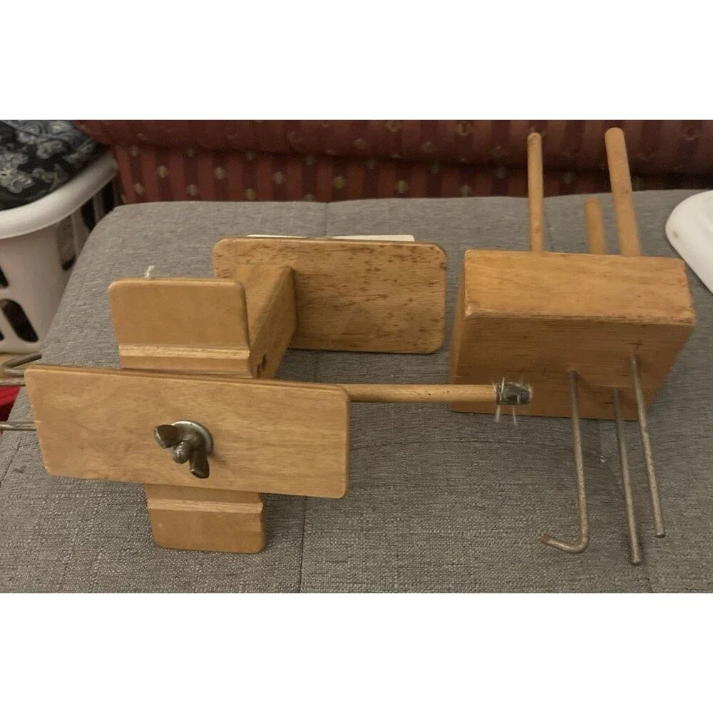 Vintage Wooden Tension Box & Matching Warping Peg Block Accessory
